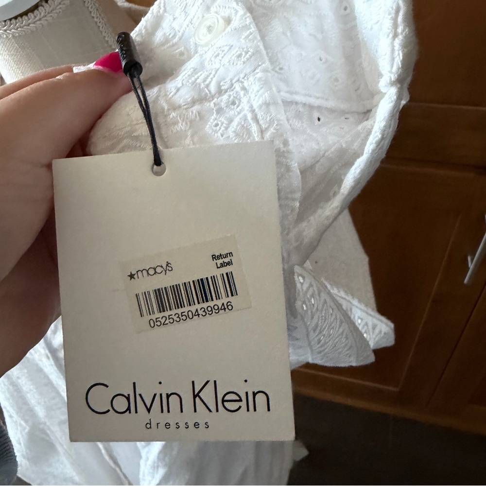 Calvin Klein || white lace tie waist shirt dress - Picture 5 of 9